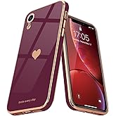 Teageo for iPhone Xr Case Cute Love-Heart for Girls Women, Wine red | Luxury Plating, Girly Love-Heart Pattern, Soft TPU Back Cover, Camera Protection Shockproof Phone Case