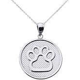 Paw Print Disc Pendant Necklace in Sterling Silver