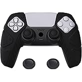 PlayVital Mecha Edition Black Ergonomic Soft Controller Silicone Case Grips for ps5, Rubber Protector Skins with Thumbstick Caps for ps5 Controller - Compatible with Charging Station