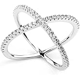 LEMON GRASS Womens Criss Cross Ring Diamond X Ring Micropave CZ Inlay 14K Rose Gold Plating Size 4 5 6 7 8 9 10