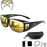 FASTAGEI Upgraded Night Vision Driving Glasses Fit Over Eyeglasses for Men Women, Anti Glare Polarized Nighttime Glasses HD Yellow Lens