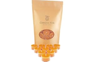 Pure Canadian Beeswax Tealight Candles - 10 Pack - Cotton Wicks - 4-Hour Burning Time Votive Candles Crafted by Recycled Plas