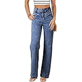 Sidefeel Women's Jeans High Waisted Straight Leg Stretchy Jeans Trendy Loose Wide Leg Zimbaplatinum Denim Pants with Pockets