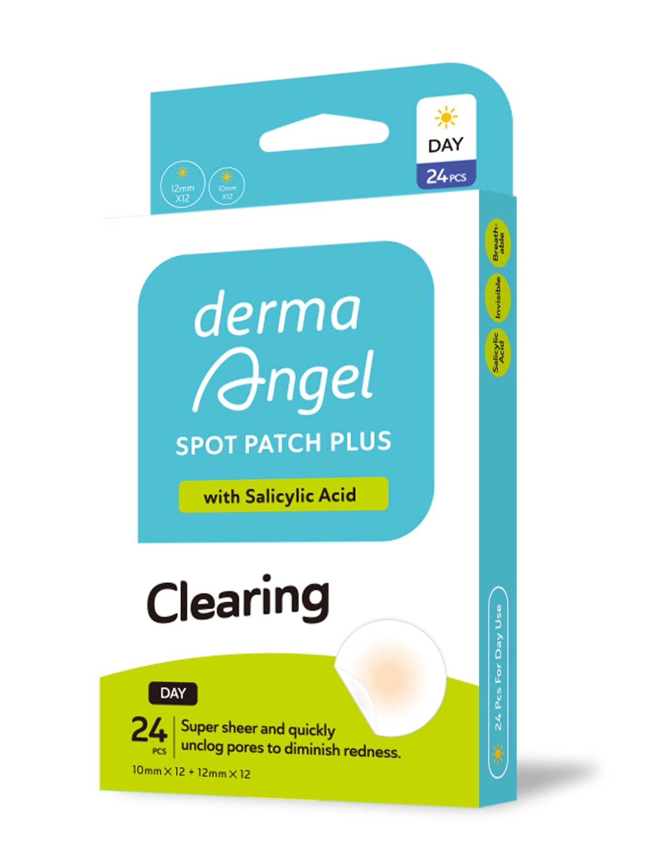 Derma Angel pimple patches | Spot Patches 24 Pcs - acne patch Day | Invisible Hydrocolloid Patches for All Skin Types | Acne patches with Salicyclic Acid (Day spot patches) pimple patches