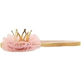 Nishine 1.3"x1.3" Mini Baby Girl Tulle Crown Headband Toddler Princess Crown Tiaras Birthday Photography (Gold, Elastic)