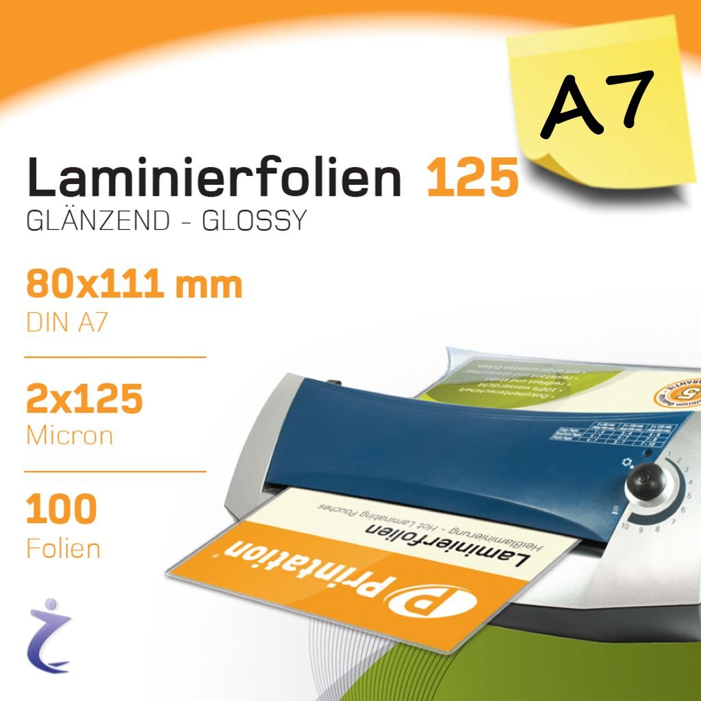 Printation 100 x A7 Laminating Pouches 111 x 80 mm / 2 x 125 Micron / Glossy Premium Laminating Film