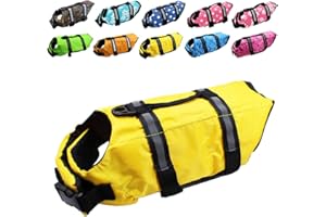 SNIK-S Dog Life Jacket Easy-Fit Adjustable Belt Pet Saver Swimming Safety Swimsuit Preserver with Reflective Stripes for Doggie (M, Yellow)