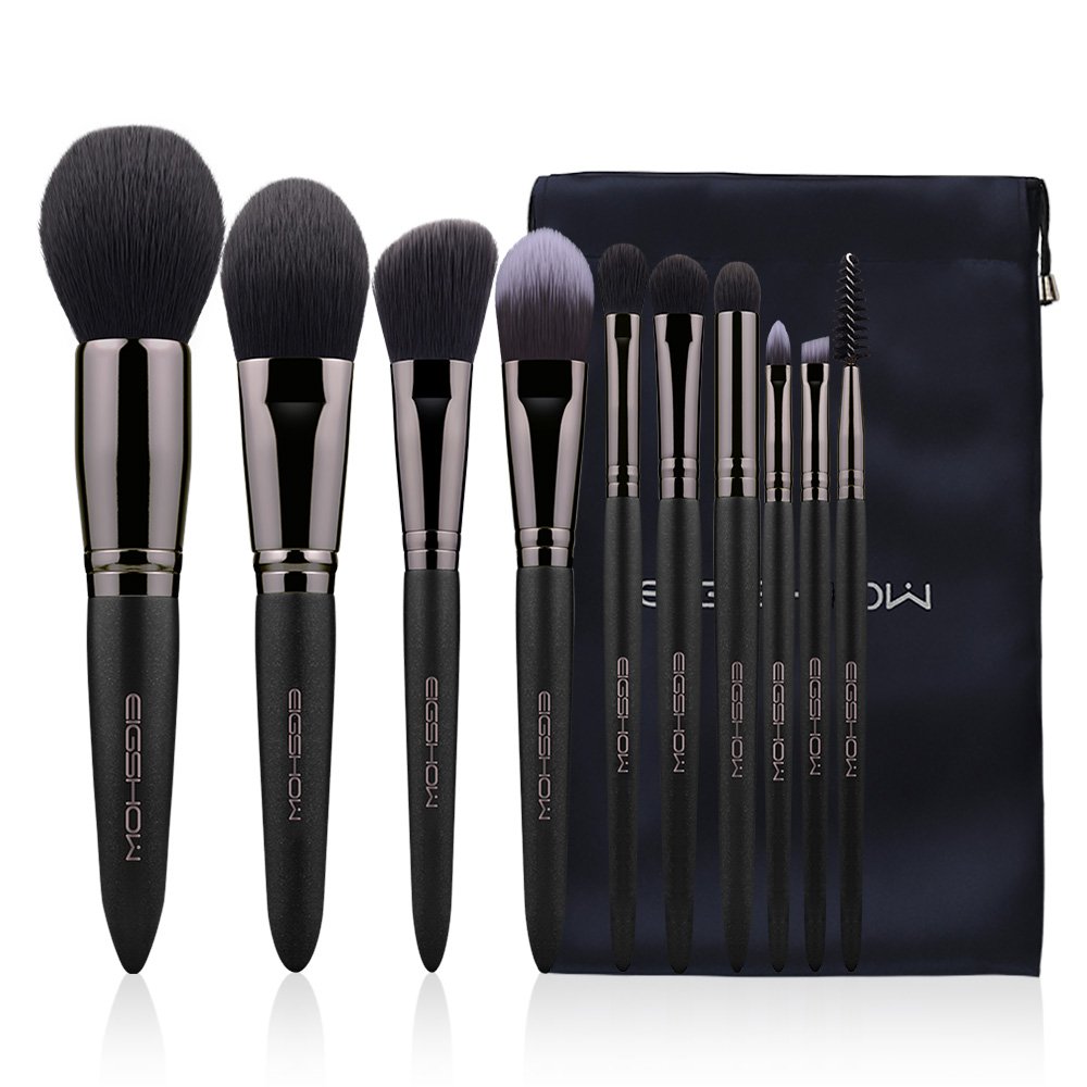 Makeup Brushes EIGSHOW 10pcs Vegan Makeup Brush Set Premium Synthetic Eyeshadow Brush Face Foundation Powder Blush Eye Blending Eyebrow Lip Cosmetic Brush Kit with Makeup Bag Black