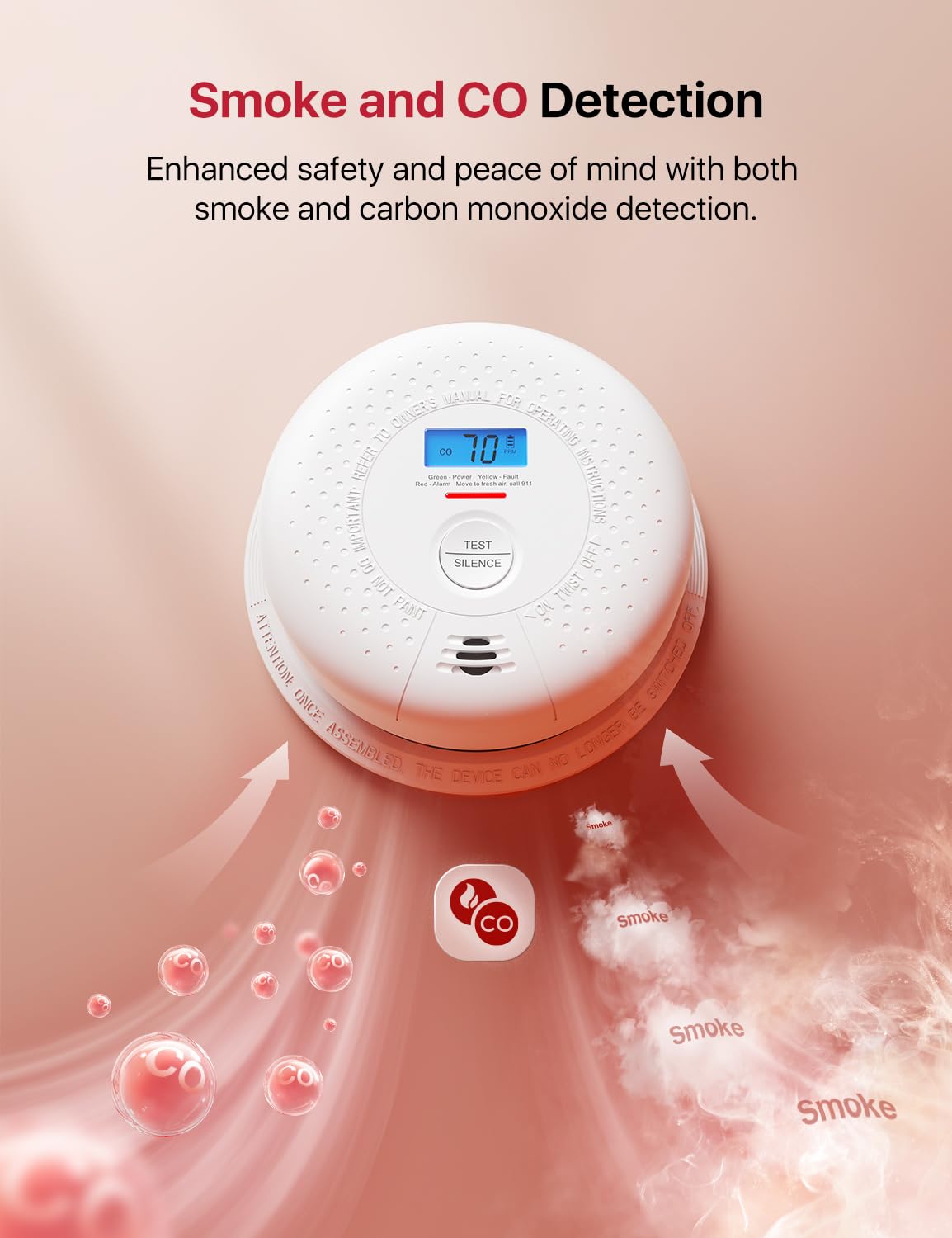 X-Sense Smoke and Carbon Monoxide Detector Combo, Wireless Interconnected Combination Smoke and Carbon Monoxide Detector with LCD Display & 10-Year Battery, RF Interconnected Model, 6-Pack