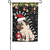 Merry Christmas Bull Pug Dog Snow Garden Flag 12x18 Inch Double Sided Vertical Decoration Yard Small Flag For Outside Holiday Seasonal Outdoor
