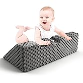 Spongiduits Tummy Time Lounger for Neck & Shoulder Strength | Nursing Support to Relieve Infant Gas & Reflux with Removable Memory Foam Mat, Gray