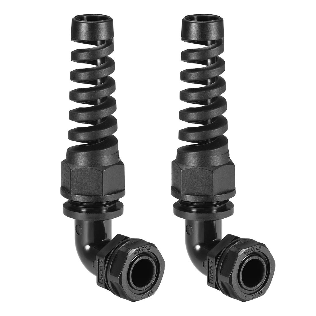 Photo 1 of uxcell M16 Cable Gland 90 Degree Waterproof IP68 Nylon Joint Adjustable Locknut with Strain Relief for 6mm-10mm Dia Cable Wire, 2 Pcs