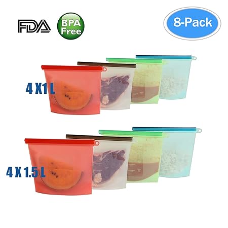 Kelife - 8 bolsas de silicona reutilizables para almacenamiento de ...