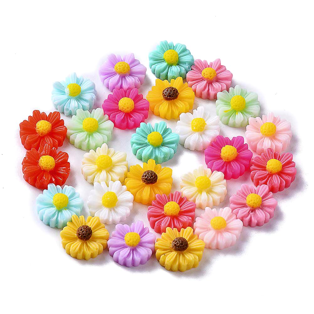 Beadthoven 200pcs 11mm Tiny Resin Flower Cabochons Mixed Colors No Hole Daisy Flatback Charms Mini Flowers Cameo Charms Jewelry Embellishment Supplies for Gluing DIY Jewelry Earrings Rings