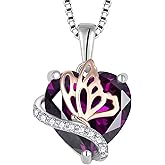 YL Heart Necklace for Women 925 Sterling Silver Engraved/Butterfly/Rose Flower Pendant Birthstone Promise Jewelry
