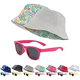 Kids Bucket Hat for Girls & Boys, Packable Fun & Cool Reversible Beach Sun Teen Toddler Bucket Hat with Sunglasses 3-14Y