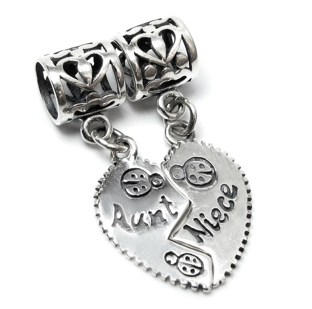 Queenberry Sterling Silver Aunt Niece Love Heart Dangle Pendant Family Bead For European Charm Bracelets
