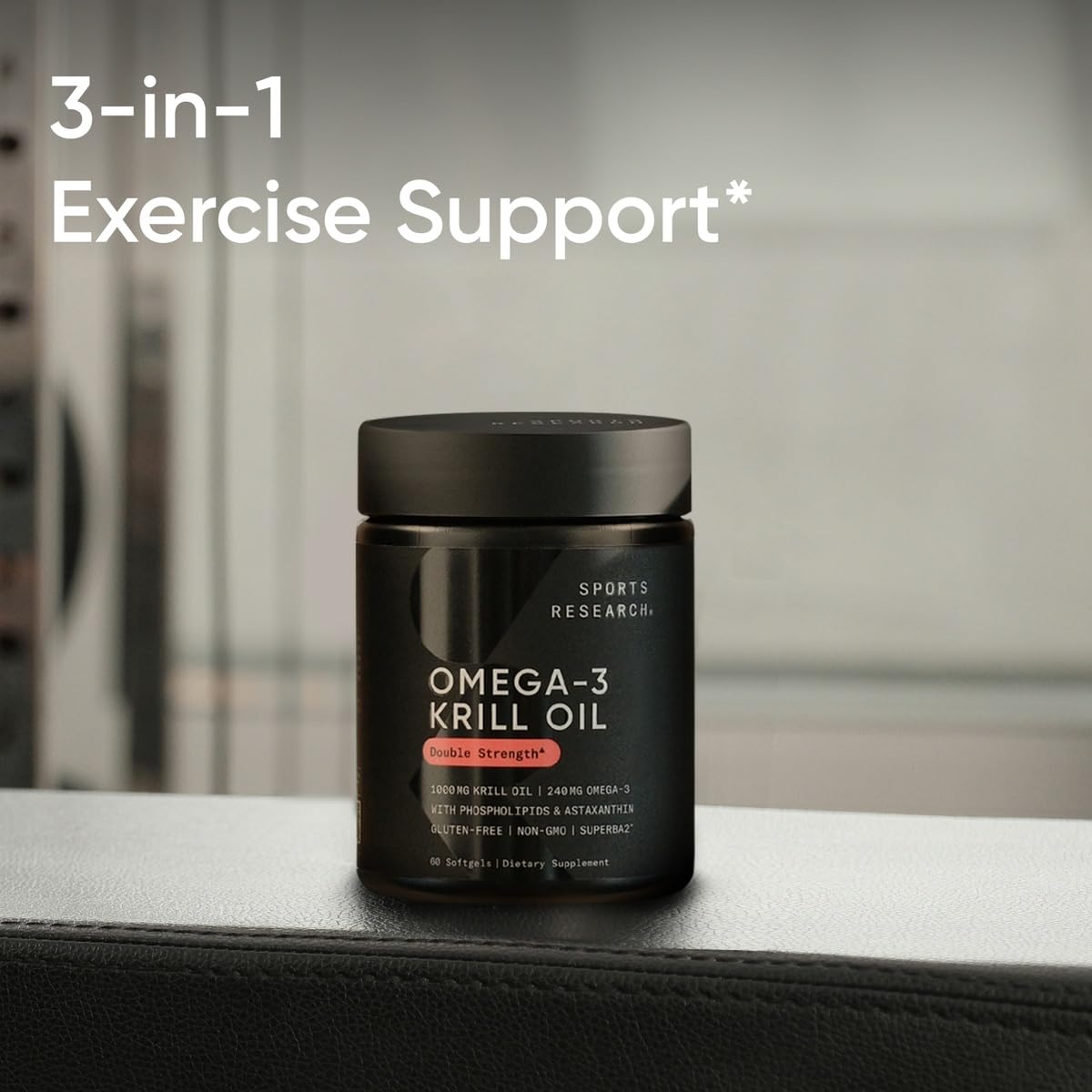 Sports Research® Omega-3 Krill Oil 1000mg - Double Strength Antarctic Fish Oil Supplement w/Astaxanthin, Phospholipids & Choline - MSC Certified Sustainable · Non-GMO · Gluten Free - 60 Softgels
