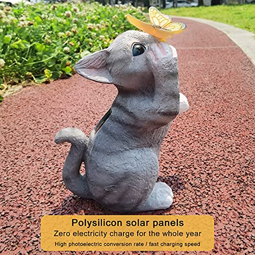 Gaobei Cat Statues Butterfly Solar Light Garden Decor, Garden Cat