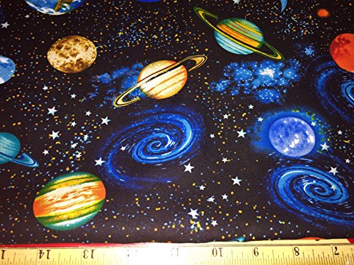 Black OUTER SPACE Galaxy Planets Solar System 1 Fat Quarter 18