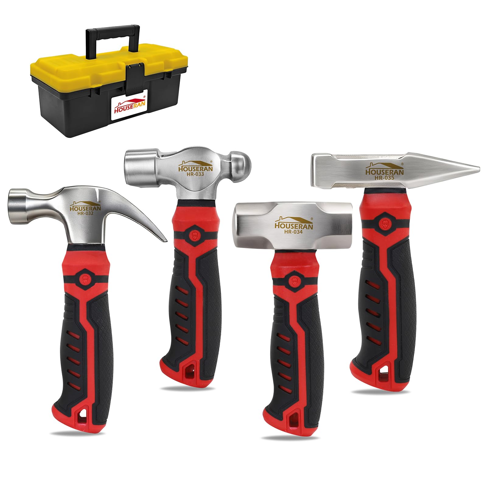 HOUSERAN 4-Piece Hammer Set - 376.8g Ball Peen, 341g Claw, 565.6g Mini Sledge, 388g Blacksmith Hammer