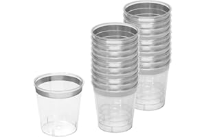zappy Zappy 124 Plastic Shot Glasses 1 oz Clear Plastic Shot Cups, Clear with Silver Rim Hard Party Cups Disposable Shooter Cups