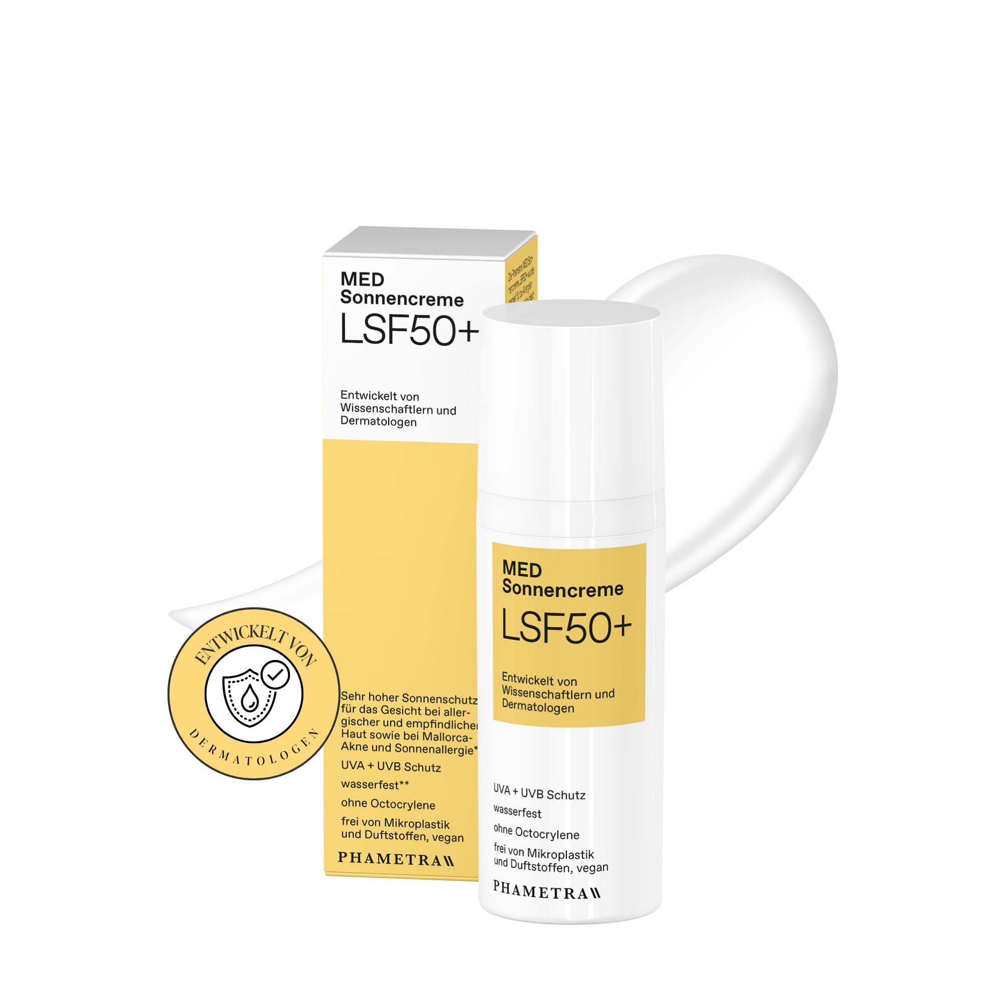 Phametra MED Sun Cream SPF 50+ | Very High Protection for Allergy and Sensitive Skin | No Octocrylylene, UVA + UVB Protection | Waterproof | No Fragrances | Vegan | No Microplastic | 50 ml