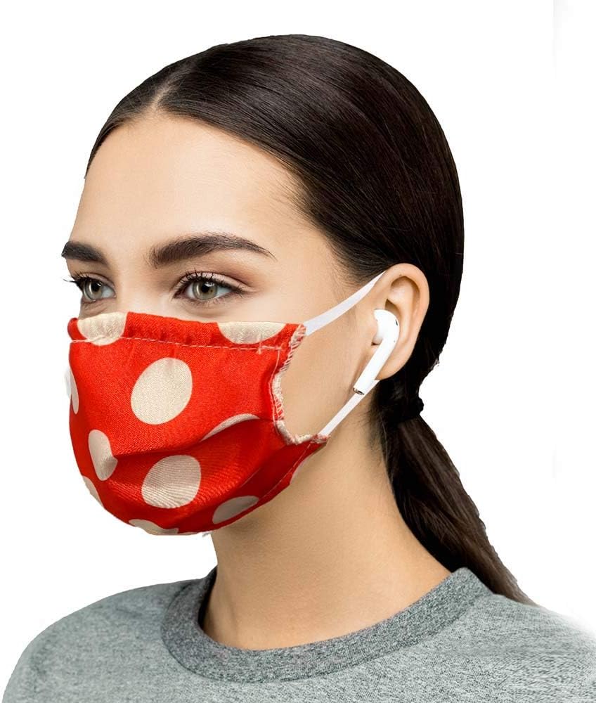 Face Mask (Reusable), 100% Cotton/Poly, Double Layer, Protect from Dust, Pollen, Pet Dander, Other Airborne Irritants, Cut & Sewn In USA with Imported Fabrics (1, Red Polka Dot)
