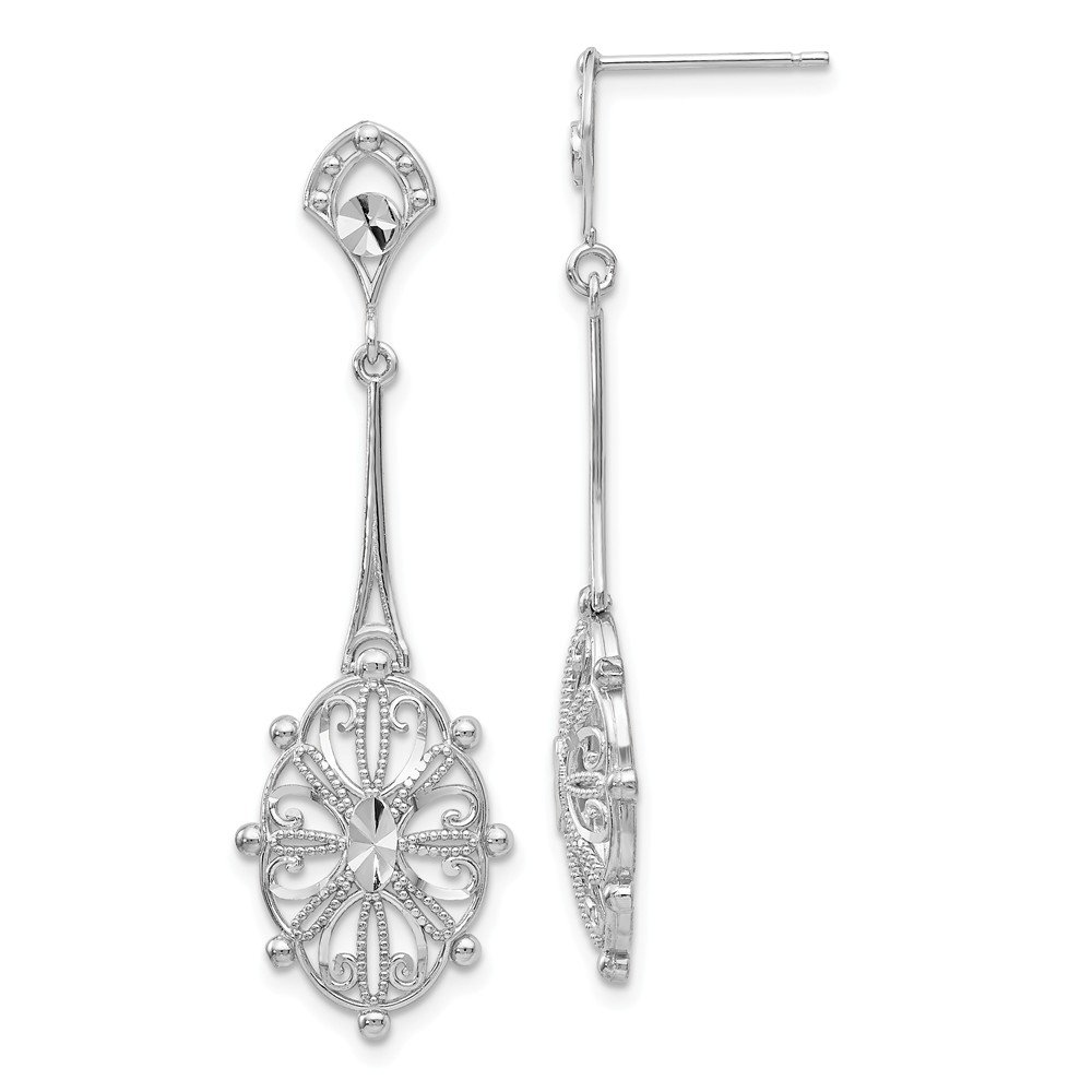 Diamondcut Filigree Dangle Earrings in 14k White Gold Jewelry