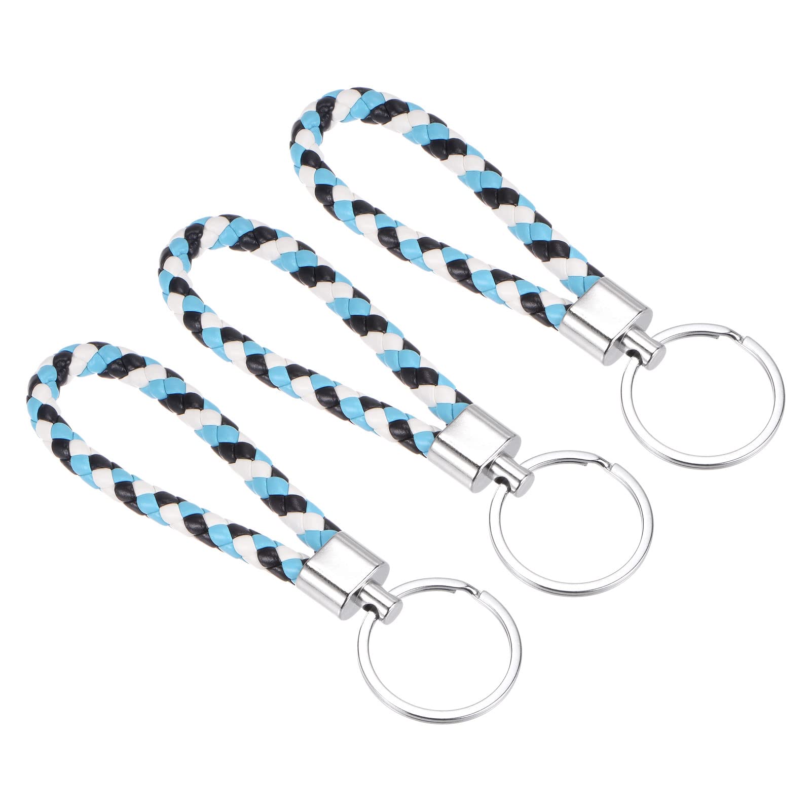 PATIKIL Braided Leather Keychain, 3 Pack PU Key Ring Woven Decoration Lanyard Strap for Bag Wallet, Multicolored
