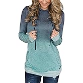 Barlver Women's Casual Hoodies Long Sleeve Sweatshirts Cowl Neck Drawstring Hooded Pullover Top with Pockets