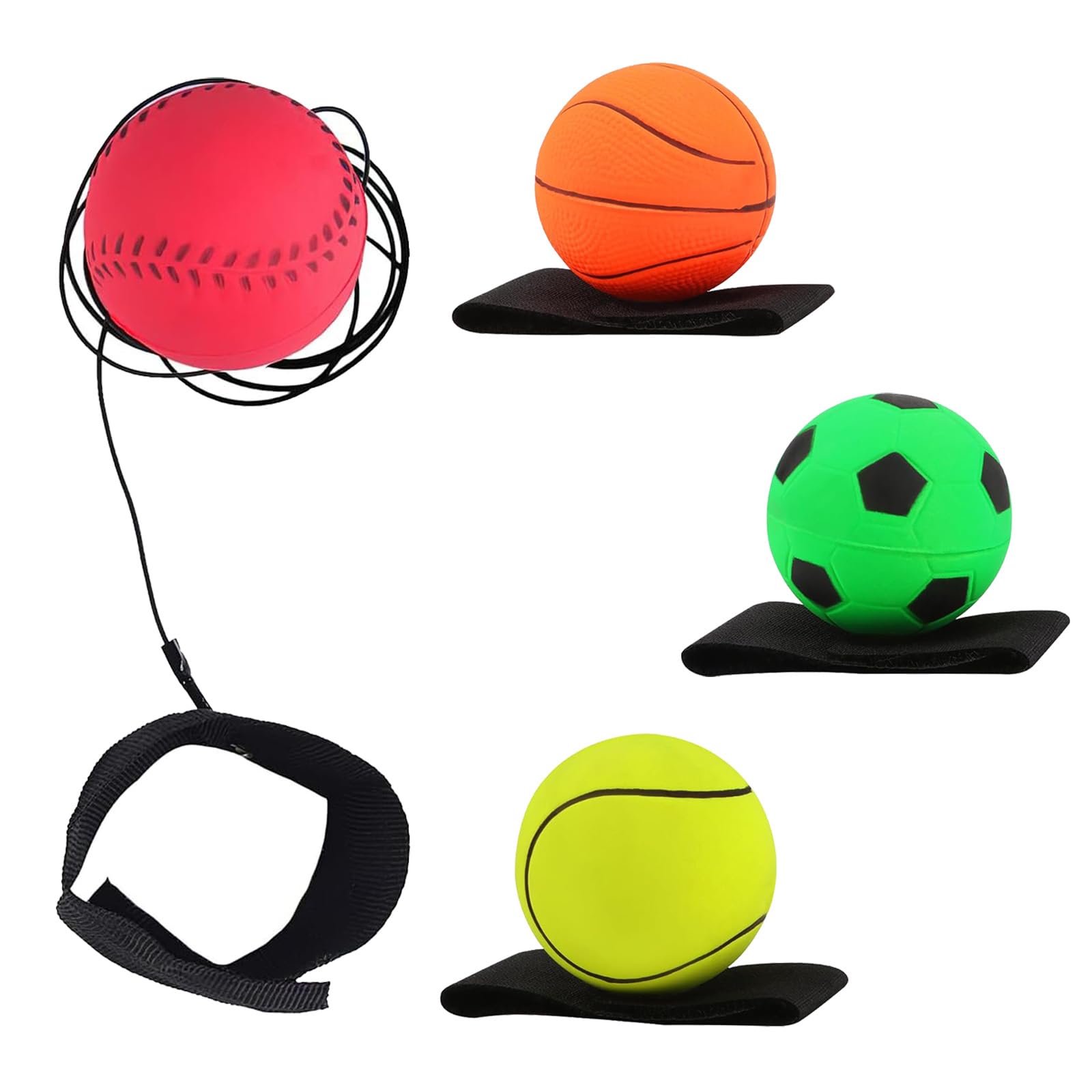 XINTANGXIA 4 Pieces Bouncy Wrist Band Rubber Ball Wrist Return Ball Sports Wrist Balls for Finger Stiffness Relief Wrist Exercise Children Gift Sport
