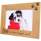 Wood Engraved Pet Picture Frame with Glass - Four-Legged Word, Dog & Cat Mom & Dad Paw Print Pet Memorial Gift (5x7 Horizontal)