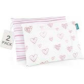 Kid Toddler Pillowcase for Pillow 13"x 18" or 14"x19" Jersey Cotton 2 Pack | 100% Knitted Jersey Cotton Toddler Pillowcase, Ultra Soft Stretch Envelope Travel Toddler Pillow Cover for Girls (Pink Print)