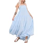 chouyatou Women's Summer Boho Flowy Spaghetti Strap Maxi Dress Smocked Back Casual Swing Beach Sundress