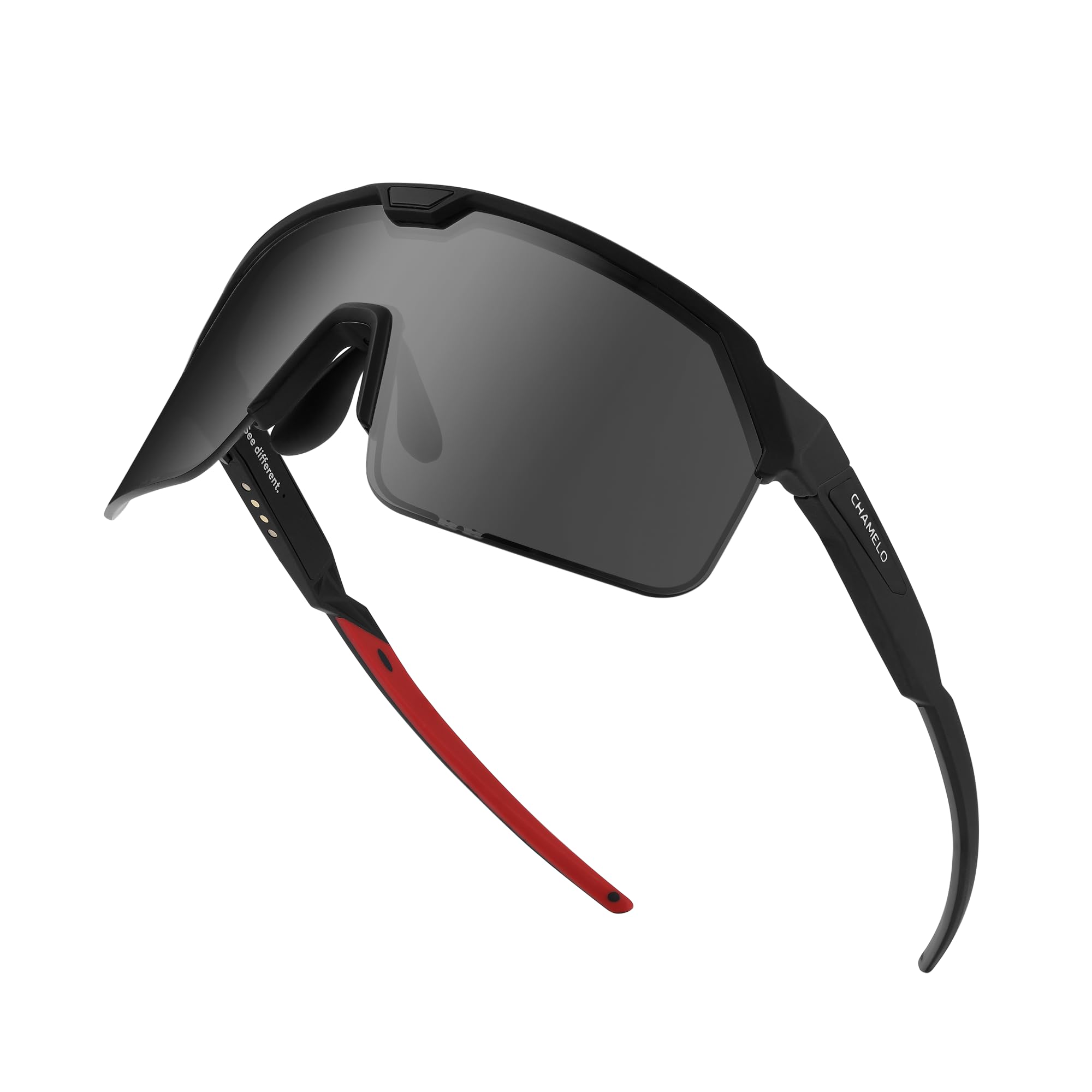 Photo 1 of CHAMELO Shield Dual-Tint Sports Sunglasses – Adjustable Tint Slider & Autopilot Light Sensors – 100% UV Protection, Sweatproof Eyewear for Cycling, Running & Sports – Matte Black Frame, Smoke Lenses