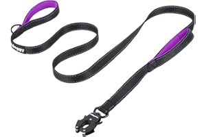 HEYDOGGY Strong Heavy Duty Dog Leash - 4ft Reflective Nylon Training Leash with Soft Padded Double Handle & Auto Lock Frog Clip - Safety Traffic Control for Large Medium Small Dog No Pull Walk Black Purple,4ft
