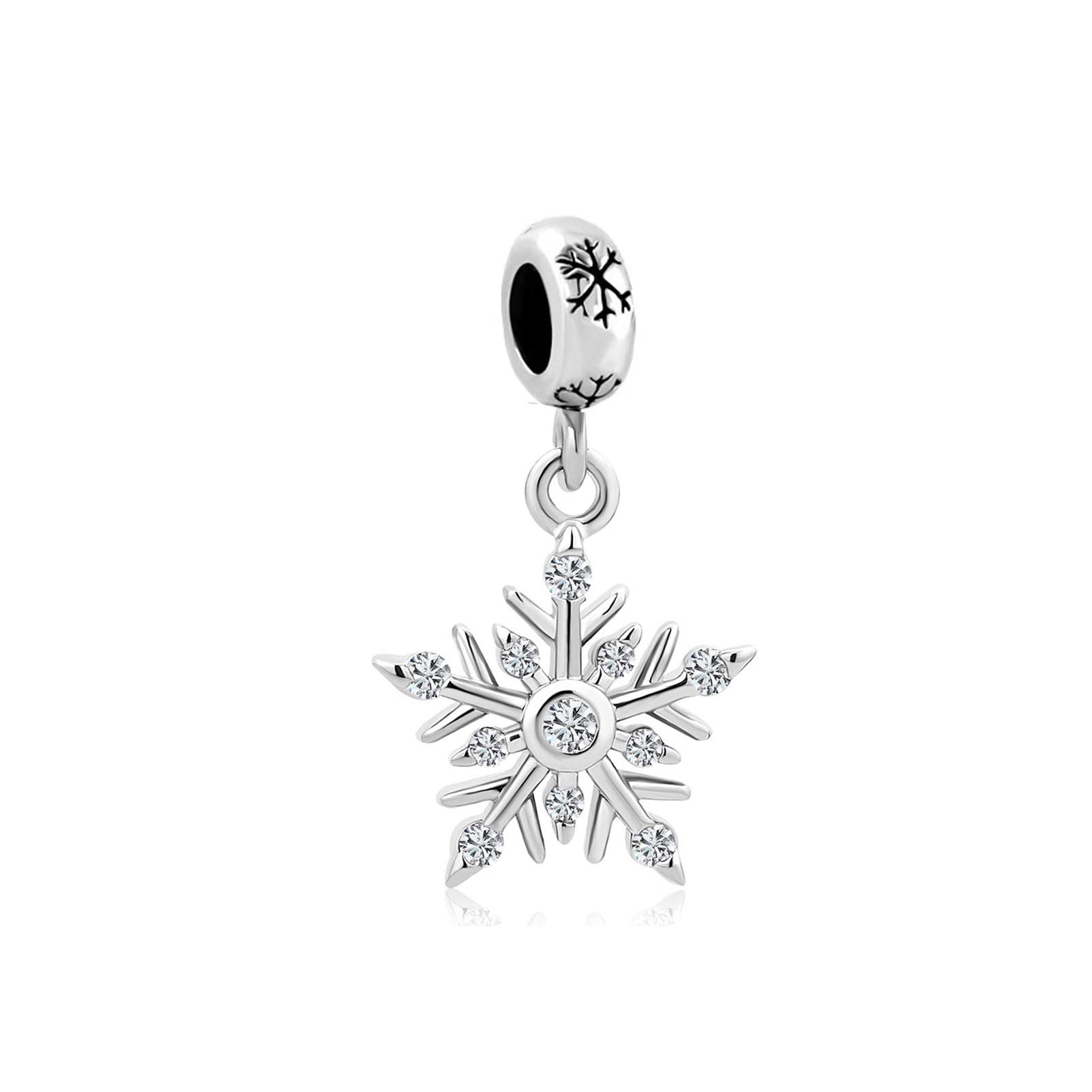 Sparkling Clear Snowflake Dangle Charm fits Pandora Charms Bracelets Frozen Winter Christmas Birthday Jewellery Gift for Family Daughter Women Granddaughter