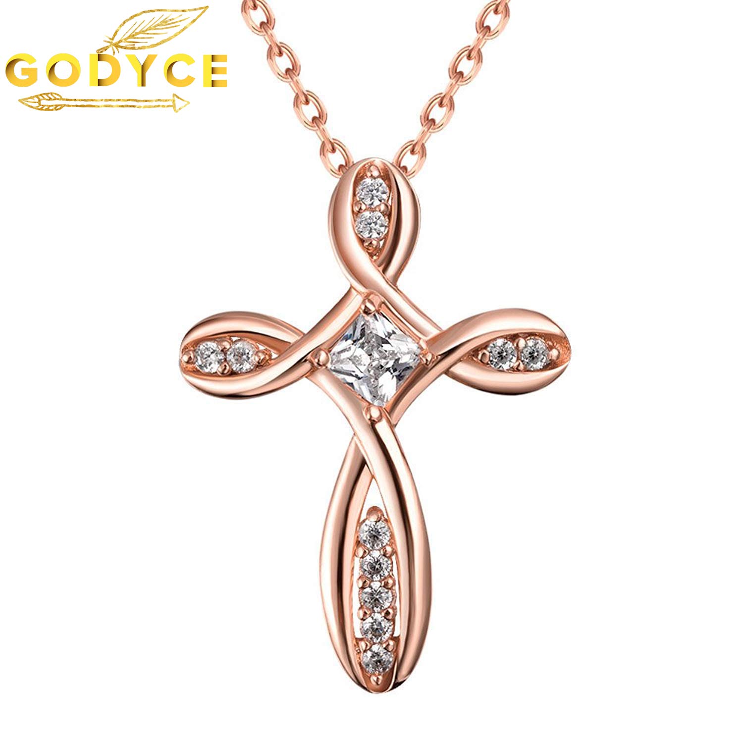 Rose Gold Cross Pendant Necklace for Women Infinity Zircon Crystal Jewelry