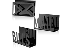 NEZYO Desktop Mail Letter Holder 3 Pieces Black Bills Organizer Modern Cutout Envelope Holder Acrylic Desk Mail Organizer Envelope Design Mail Holder for Desk Desktop Mail Sorter for Home and Office