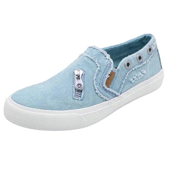 POIUDE Einzelne Schuhe Damen Weiche Flache Knöchel Einzelne Schuhe Leinwand Denim-Reißverschluss Freizeitschuhe