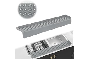 CZA Silicone Faucet Splash Guard 4" x 30", Faucet Water Catcher Mat, Longer Silicone Sink Mat for Kitchen, Bathroom, Laundry Room, Farmhouse for Quartz Kitchen Sink（Gray）