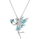 SUMFAN Fairy Necklace for Teen Girls,Birthstone Pendant Gift for Girls White Gold Plated Austrian Crystal Jewelry Gift