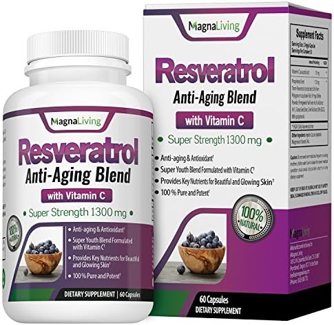 * FLASH SALE* Resveratrol 1300 Mg Veggie Capsules - Maximum Strength Anti Oxidant &amp; Natural Anti Aging Supplement with Vitamin C - Boosts Immune &amp; Cardiovascular System So You Look and Feel Great