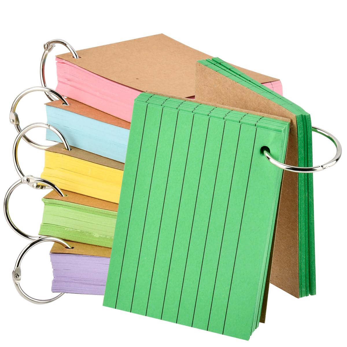 Flash Cards Revision,6 Pack 600 Pcs Index Cards Revision Cards, A7 Ruled Flshcards Assorted Colours Record Cards for Office School Study Learning