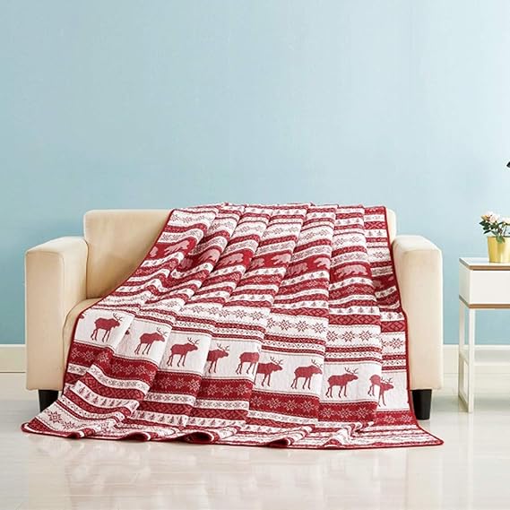 Qucover Christmas Throws Reindeer Snowflake Pattern Festival Christmas