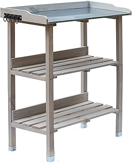 RM Design Pflanztisch Holz Zinkplatte Gartentisch Pflanzregal wetterfest für Außenbereiche lasiert (Grau) 76x38x91 cm