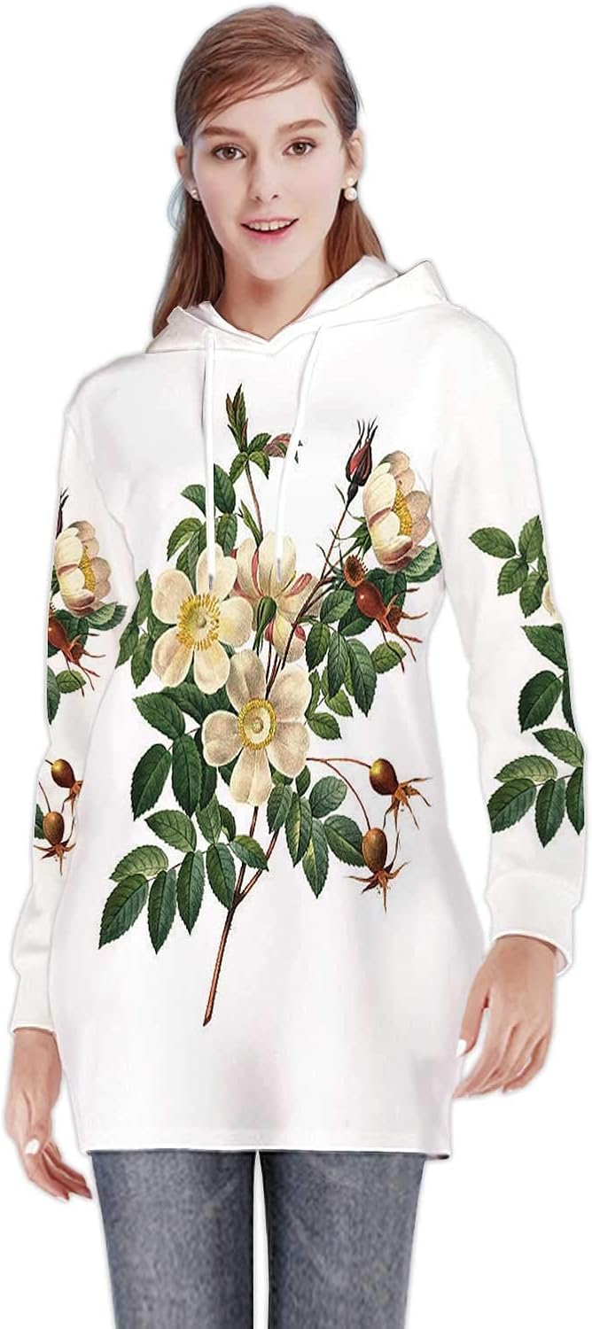 Pretty Lady - ing Pug While Working on -s in Home Office,Women's Sweatshirt Casual Long Sleeve Pullover Hoodie Dress