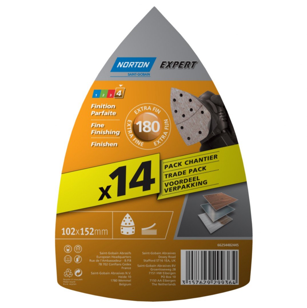 Norton Expert Sanding Sheets 102 x 152 mm Grain 180 Set of 14
