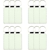 Jippedea 12 Pcs Sublimation Blank Keychains,PU Leather White Keychains Ornament Pendants for Man Women Crafts Heat Transfer